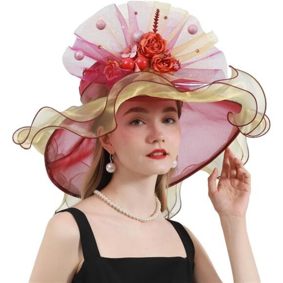 Women\'s Derby Church Hat Bridal Tea Party Sun Hat with Detachable Hat Flower main image 5
